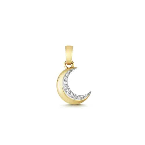 Diamond Moon Pendant 0.04ct 9ct Yellow Gold